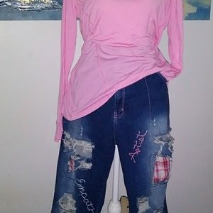 Personalized distressed ripped patchwork jeans